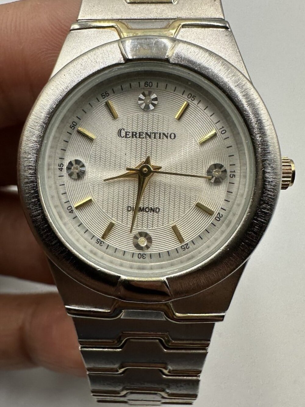 3/$30 Cerentino Mens Watch Silver Gold Two Tone Diamond Accent Stretch